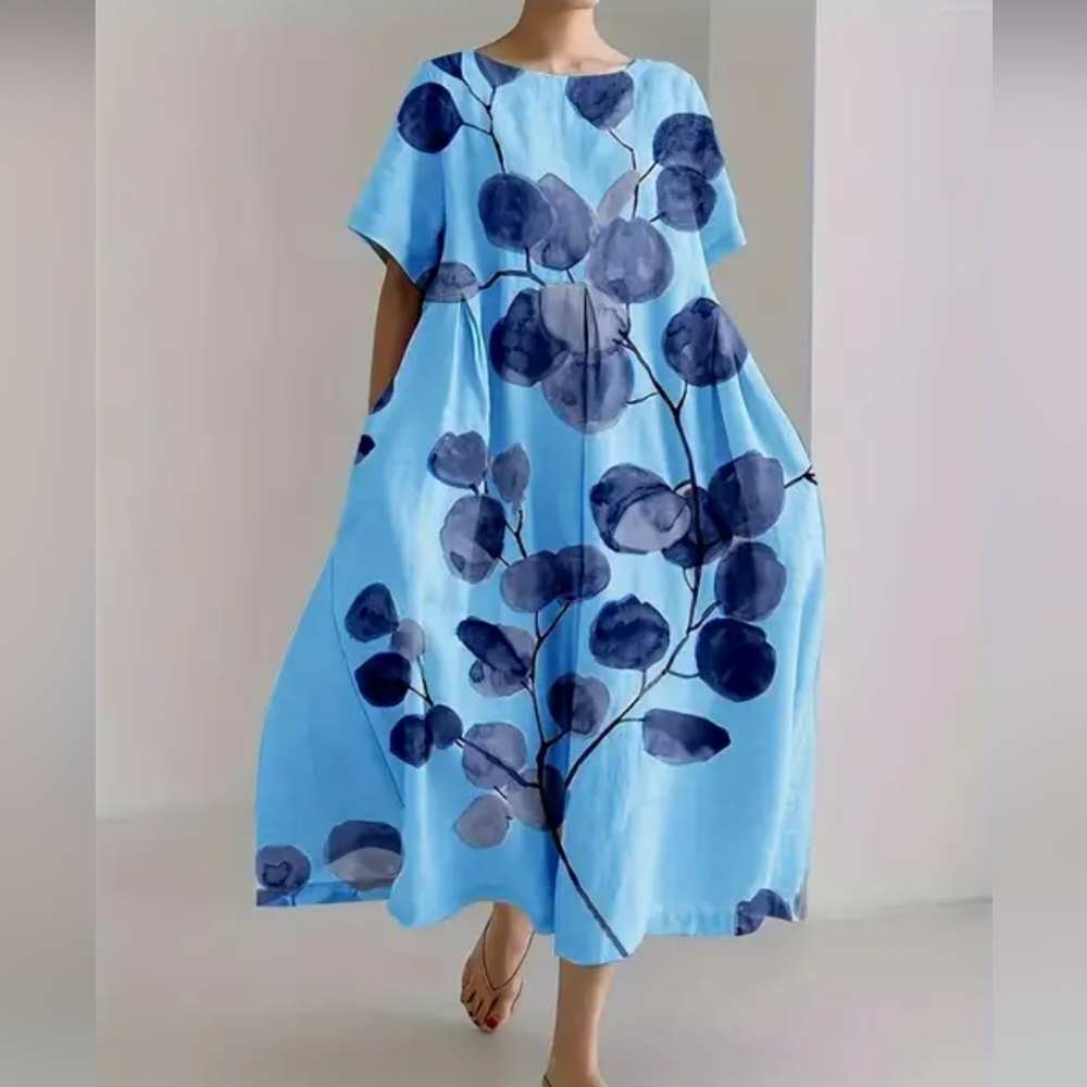 Elegant Blue Floral Women's Dress